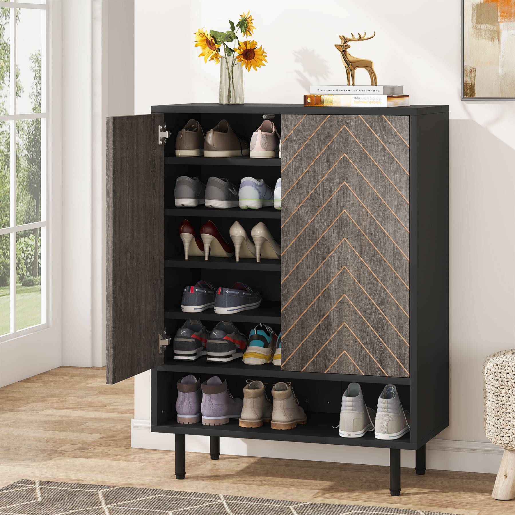 18-Pair Shoe Cabinet, 6-Tier Shoe Rack Organizer Cabinet with Door Tribesigns